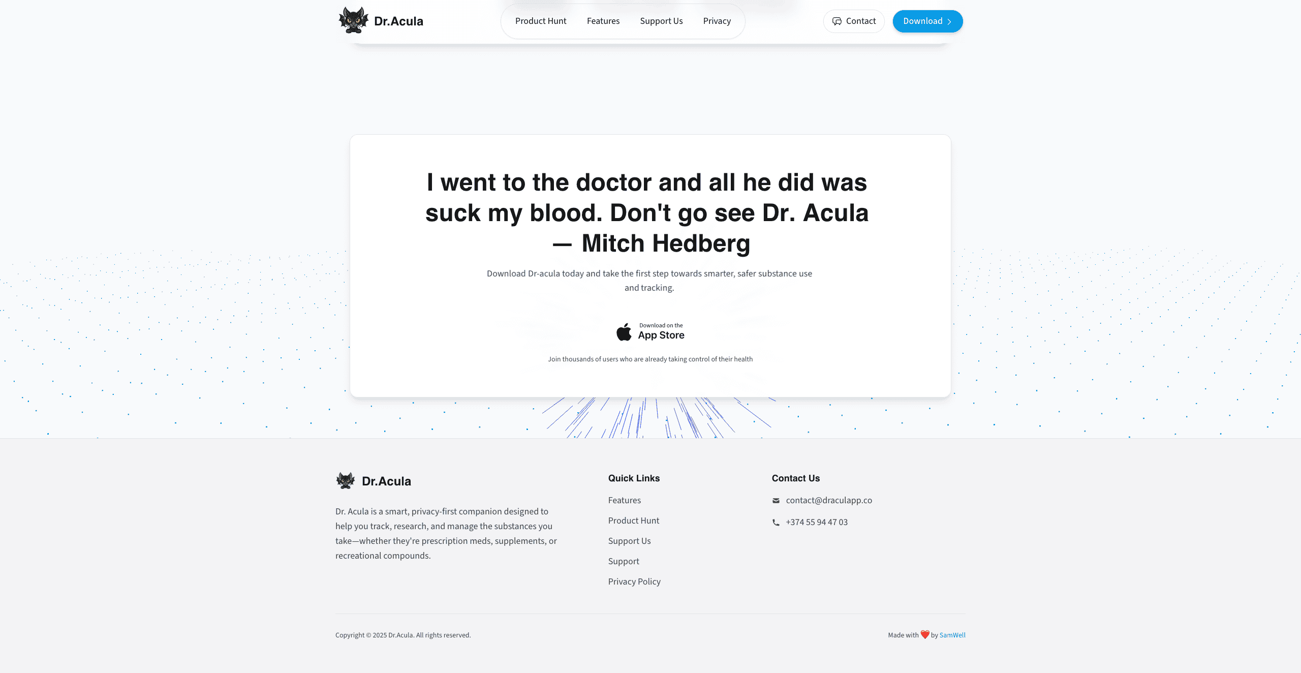 Dr.Acula call-to-action section with compelling download buttons, social proof elements, and conversion-optimized design