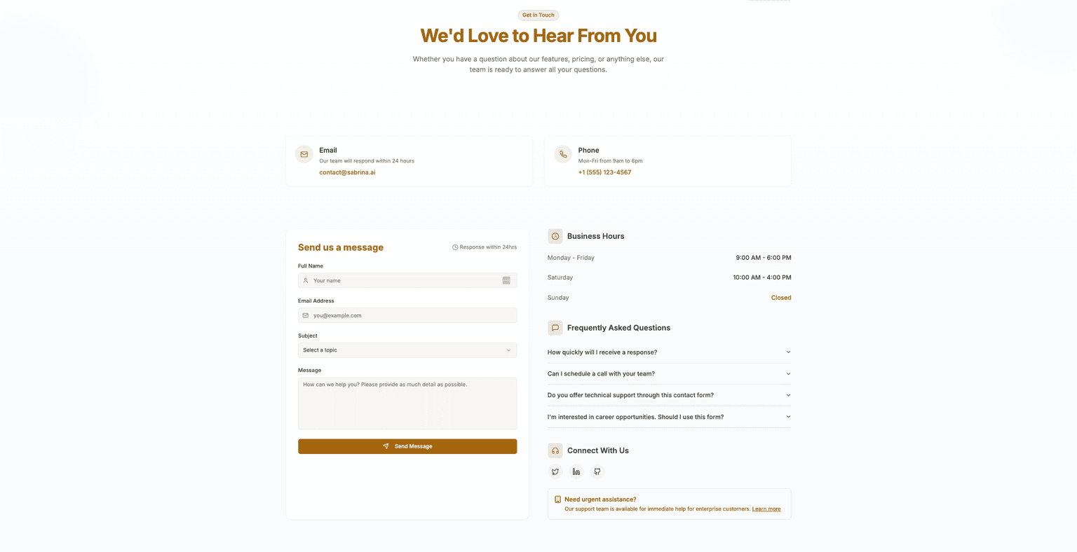 Sabrina AI Contact Page
